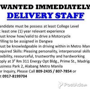 Immediate Hiring Delivery Staff | PostAds PH