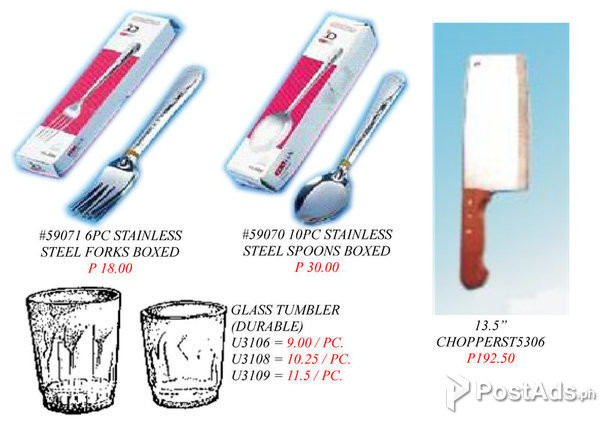 Tumbler Fork Spoon Chopper Peeler Egg slicer Canopener Lemon Squeezer