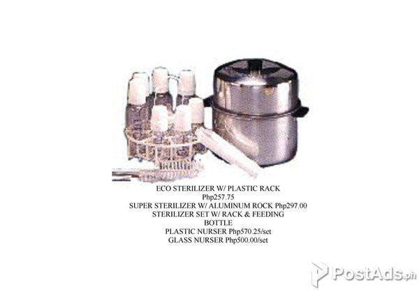 Set Plastic and Glass nurser Sterilizer with rack and feeding bottle