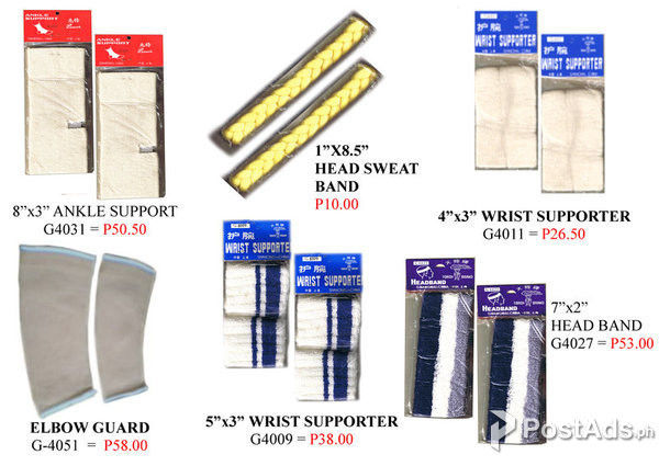 Head sweat band Ankle support Head band Wrist support Elbow guard