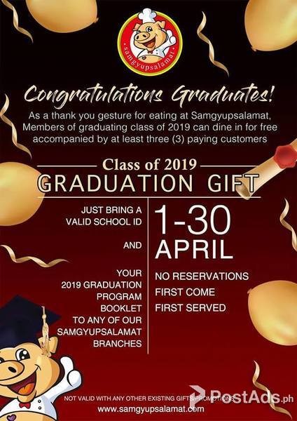 Samgyupsalamat Korean BBQ Restaurant Promo Free for 2019 Graduate 