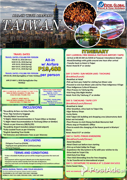 ALL-IN 4DAYS TAIWAN TOUR PACKAGE 2018 SALE!!!