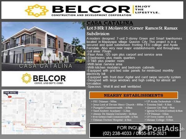  3 BR Townhouse in Mapayapa Village Pasong Tamo Near FEU, MRT-7
