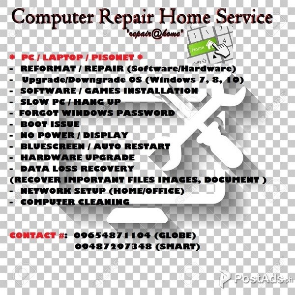 Computer Repair (Home Service) for (HOME / OFFICE / SCHOOL etc. )