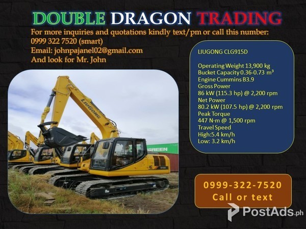 LIUGONG EXCAVATOR / BACKHOE 0.28 m³ TO 0.73 m³
