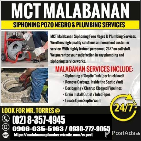 MCT Malabanan Pozo Negro & Plumbing Services  24 Hours