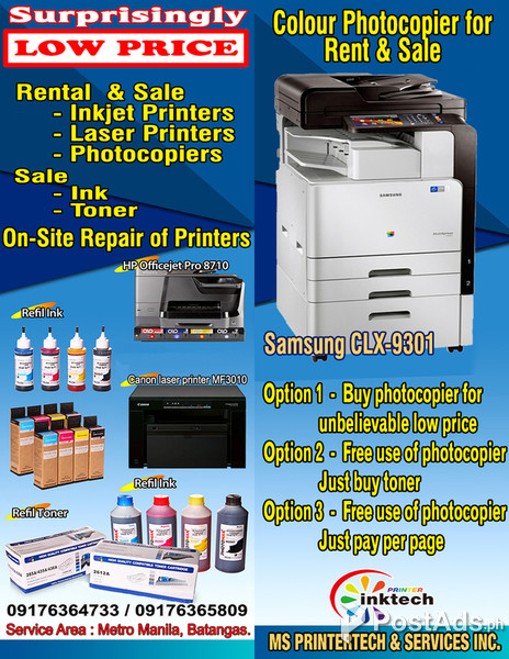 PHOTOCOPIER, PRINTER & INKS, REPAIRS (Sale or Rent) For LOW LOW Price!