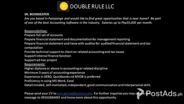 Opportunities for Sr. Bookkeeper