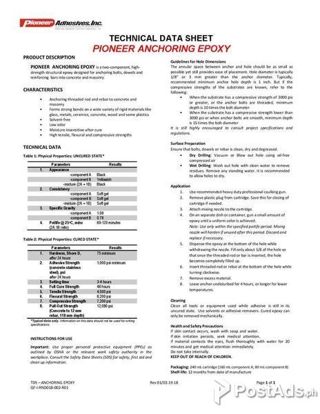 Pioneer Pro Anchoring Epoxy Postads Ph