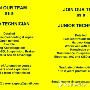LEAD AUTO MECHANIC/TECHNICIAN | PostAds PH