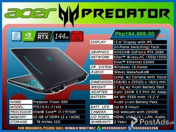 ACER PREDATOR TRITOR 500 CORE i7 - PT515-51-71VG GAMING NOTEBOOK