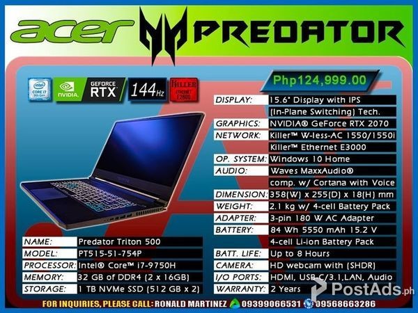 ACER PREDATOR TRITOR 500 CORE i7 - PT515-51-754P GAMING NOTEBOOK