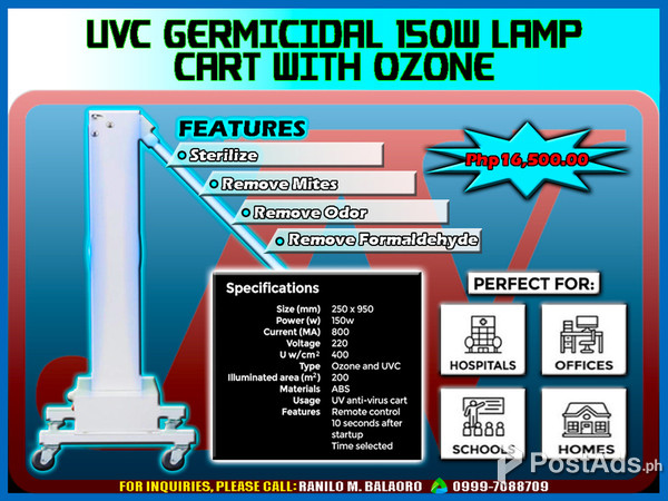 UVC GERMICIDAL 150W LAMP CART WITH OZONE