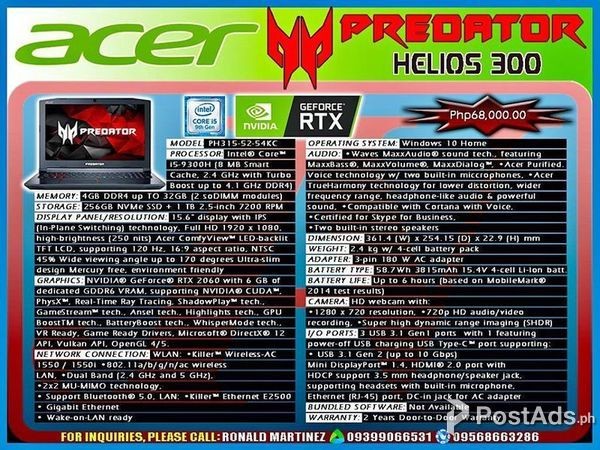 Laptop ACER PREDATOR HELIOS 300 - PH315-52-54KC GAMING NOTEBOOK