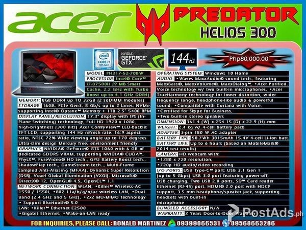 Laptop ACER PREDATOR HELIOS 300 - PH317-52-70BW GAMING NOTEBOOK