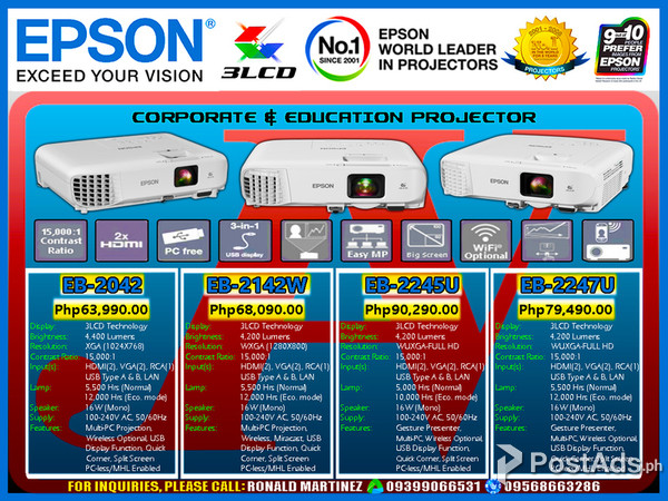 Projector / Multimedia / Epson EB-2042 4400 ANSI Lumens LCD Projector