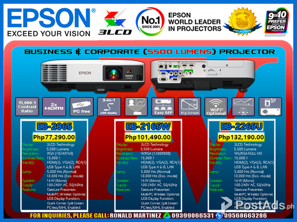 Projector / Multimedia / Epson EB-2065 5500 ANSI Lumens LCD Projector
