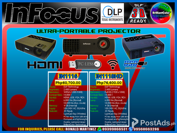 InFocus IN1116 IN1118HD 2400 Lumens Ultra Portable HD DLP Projector