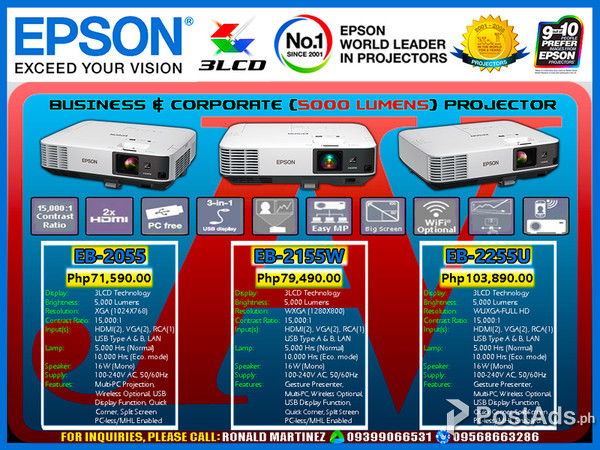Epson Projector EB2155W/EB-2155W - HD Ready 5000 Lumens