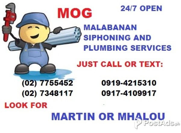 MOG MALABANAN PLUMBING AND SIPHONING SERVICES MARIKINA CITY.