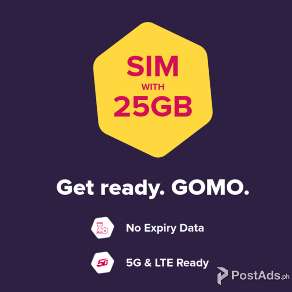 Gomo SIM 25GB DATA No Expiry w/ Free micro USB to iOS Adapter