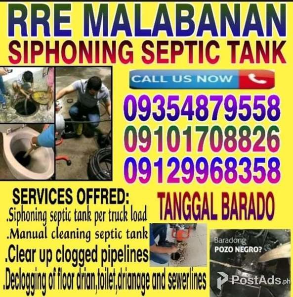 Malabanan siphoning septic tank per truck load declogging pipelines