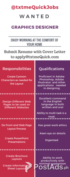 Home-based Graphics Designer wanted!