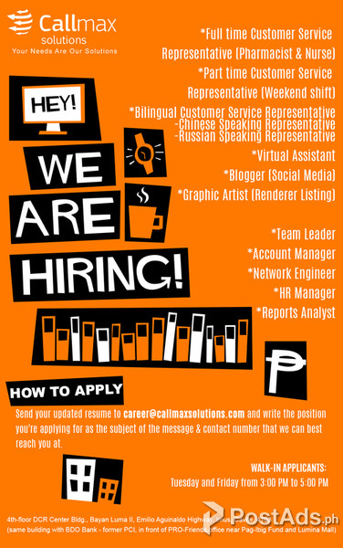Hiring BPO in Imus Cavite HR/CSR/Virtual Assistant/Team Leaders