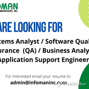Systems Analyst / Software Quality Assurance (QA) / Business Analyst / | PostAds PH