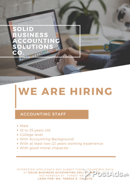 WE ARE HIRING!!! - SOLID BUSINESS ACCOUNTING SOLUTIONS CO. | PostAds.ph