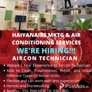 Immediate Hiring Aircon Technicians | PostAds PH