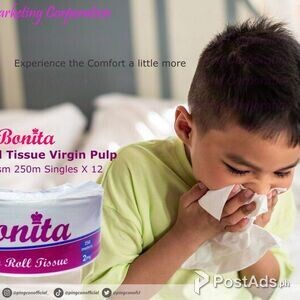 Bonita Jumbo Roll Tissue Virgin Pulp | 2 Ply 15gsm 250m Singles X12 | PostAds PH