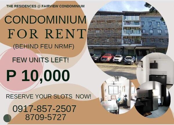 CONDOMINIUM FOR RENT NEAR AT FEU NRMF  QUEZON CITY