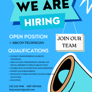 Urgent Hiring Aircon Techcians | PostAds PH
