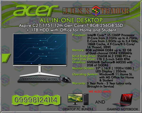 ACER ALL-IN-ONE-DESKTOP-PC | ASPIRE C27 1751 12TH GEN CORE I7