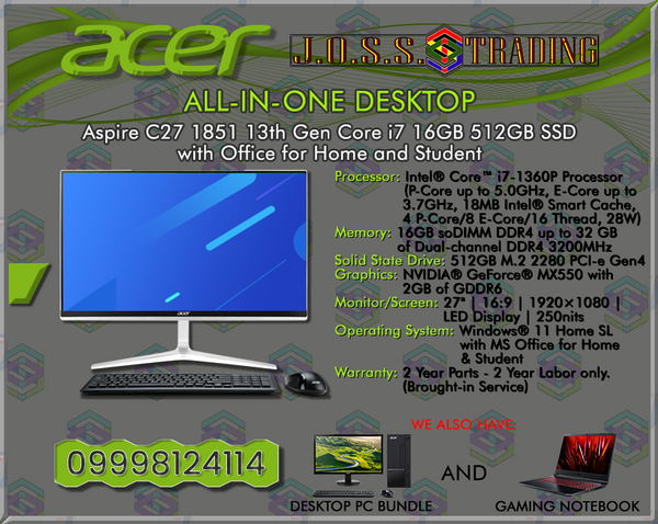 ACER ALL-IN-ONE-DESKTOP-PC | ASPIRE C27 1851 13TH GEN CORE I7