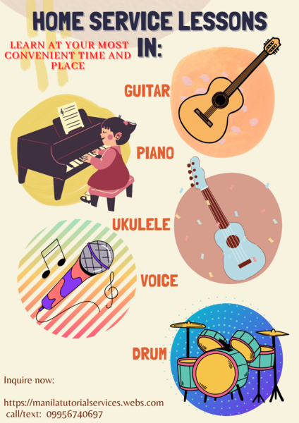 Piano, Guitar, Voice/Singing, Drums Lesson Home Service or Online 