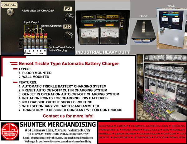 GENSET AUTOMATIC BATTERY CHARGER, ATS, AVR, PARTS AND SERVICES