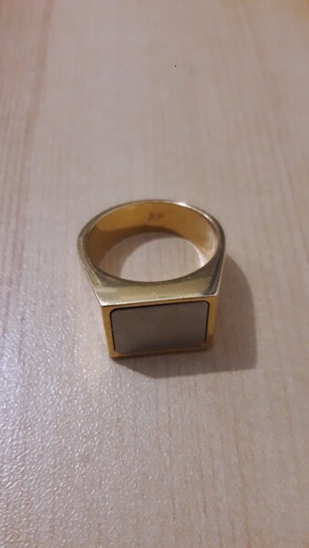 Gold dress ring 14k gold overlay with pewter inlay.