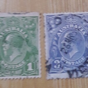 Australia King George V Stamps 1 Penny Green and 3 Pence Blue Used. | PostAds PH