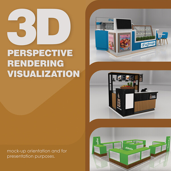 RUSH Commercial 3D Design Perspective Booth Kiosk Cart Inline Store