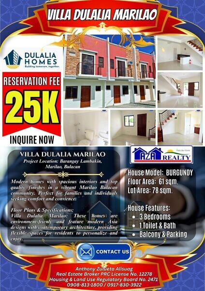Villa Dulalia Marilao Bulacan 3BR Burgundy Townhouse
