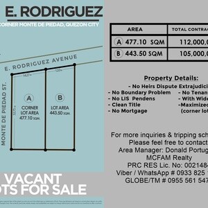 COMMERCIAL LOT FOR SALE IN E. RODRIGUEZ QUEZON CITY - LOT AREA 443.50 S | PostAds PH