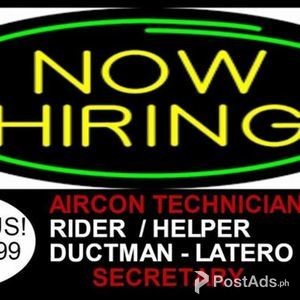 hiring aircon techician, secretary, rider technician | PostAds PH