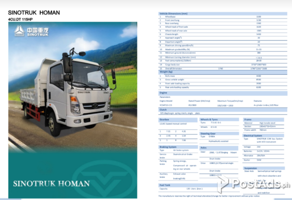 6 WHEELER DUMP TRUCK 4 CUBIC HOMAN SINOTRUK 4X4