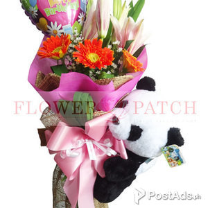Bouquet of 1 Stem Stargazer, 3pcs Orange Gerbera w/ Happy Birthday | PostAds PH