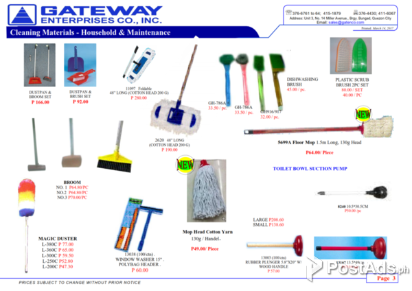 Dustpan, Broom, Magic Duster, Window Washer, Rubber Plunger, Mop Head 