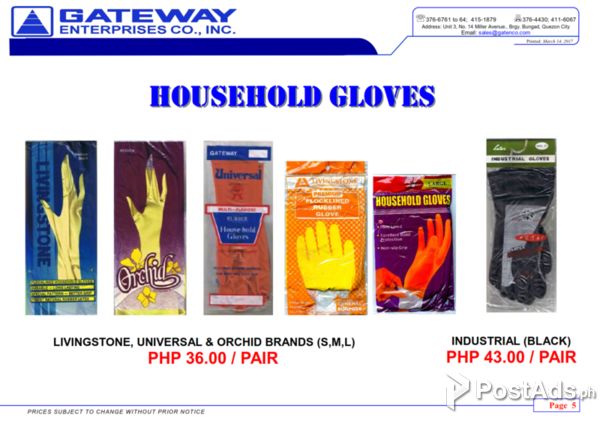 Gloves (Livingstone,Universal and Orchid Brand) and Industrial Gloves