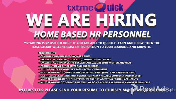 We are hiring Home based Human Resource Personnel