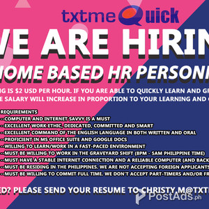 We are hiring Home based Human Resource Personnel | PostAds PH